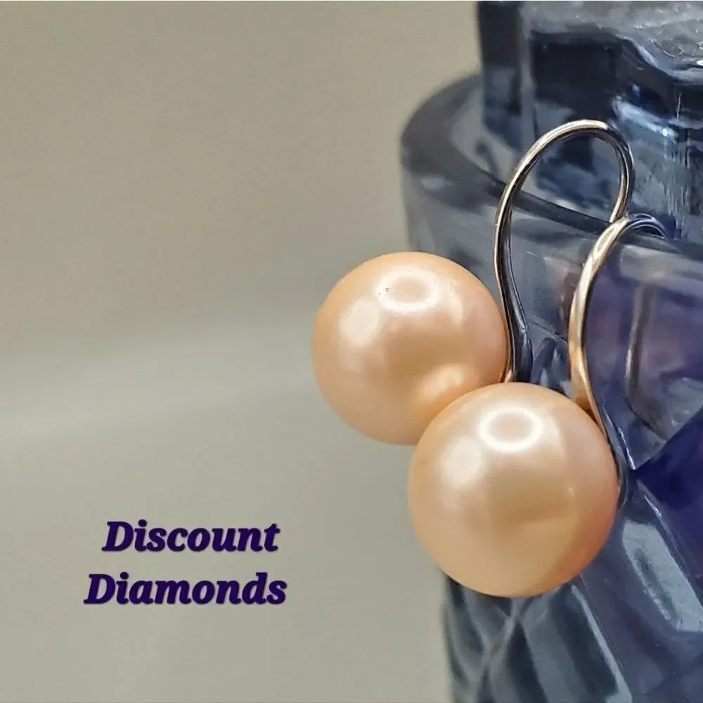 Peach South Sea Shell 8 mm Pearl Fish Hook Earrings 925 Silver